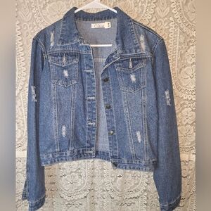 Elisa, Blue Denim Jacket With Upcycled Design On Bacm, Womens Small/Medium